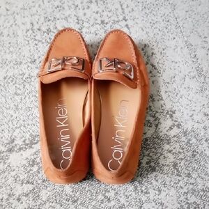 Calvin Klein Women's Brown Loafers with Silver Buckle